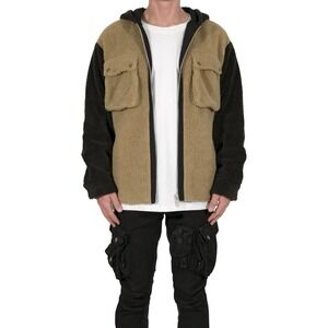 NWT mnml Two Tone Sherpa Full Zip Up‎ Hooded Jacket Sweatshirt - Brown - Size S